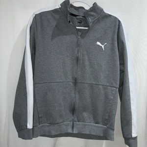 Puma track jacket sz M full zip kangaroo pockets mock neck stripe logo
